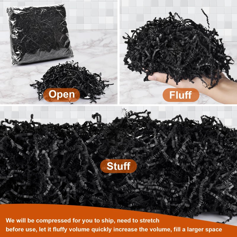 Darfukei 8oz Shredded Paper For Gift Baskets  Crinkle Paper  Black Crinkle Paper Filler  Crinkle Cut Paper Shred For Birthdays  Weddings Boxes Bags  Basket Filler Anniversaries Gift Wrapping - Image 3